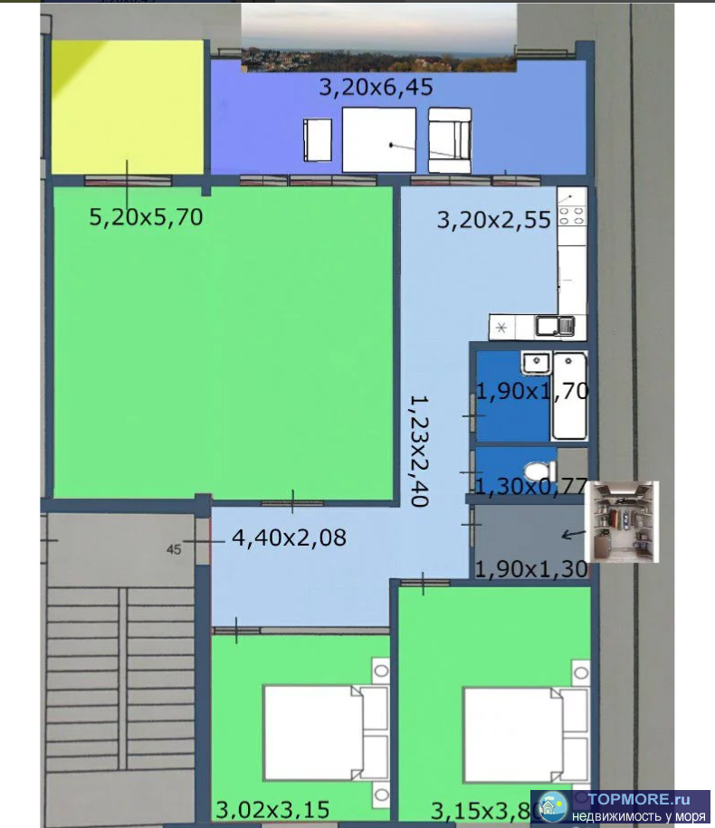 Продаётся просторная 3х комнатная квартира 102 кв. метра, для большой и дружной семьи) В элитном районе города Сочи....