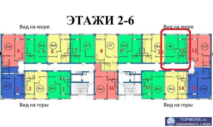 Квартира 30 кв. метров на 6 этаже с видом на море и закат. Удобная планировка - полноценная 1-комнатная квартира,...