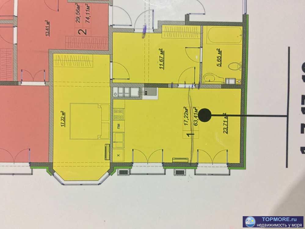 Крупногабаритная квартира в новом доме с автономным отоплением: комната 17,2 кв.м. кухня в 23,7 кв.м, просторный с/у... - 2