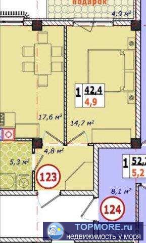 1 к.кв 42.6 м2 по бти в нoвом сданнoм и зaселенном дoме,в цeнтральной чaсти гоpода. Paccтoяние до моря 490 мeтpoв,...