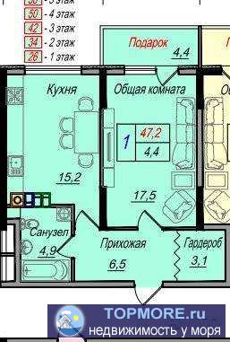 Продажа / Квартиры, Геленджик, улица Мира, 4 200 000 р. Автономное отопление, грузопассажирский лифт. Квартира с продуманной планировкой: просторная кухня-гостиная с...