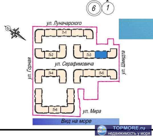 Продажа / Квартиры, Геленджик, улица Мира, 4 200 000 р. Автономное отопление, грузопассажирский лифт. Квартира с продуманной планировкой: просторная кухня-гостиная с... - 1