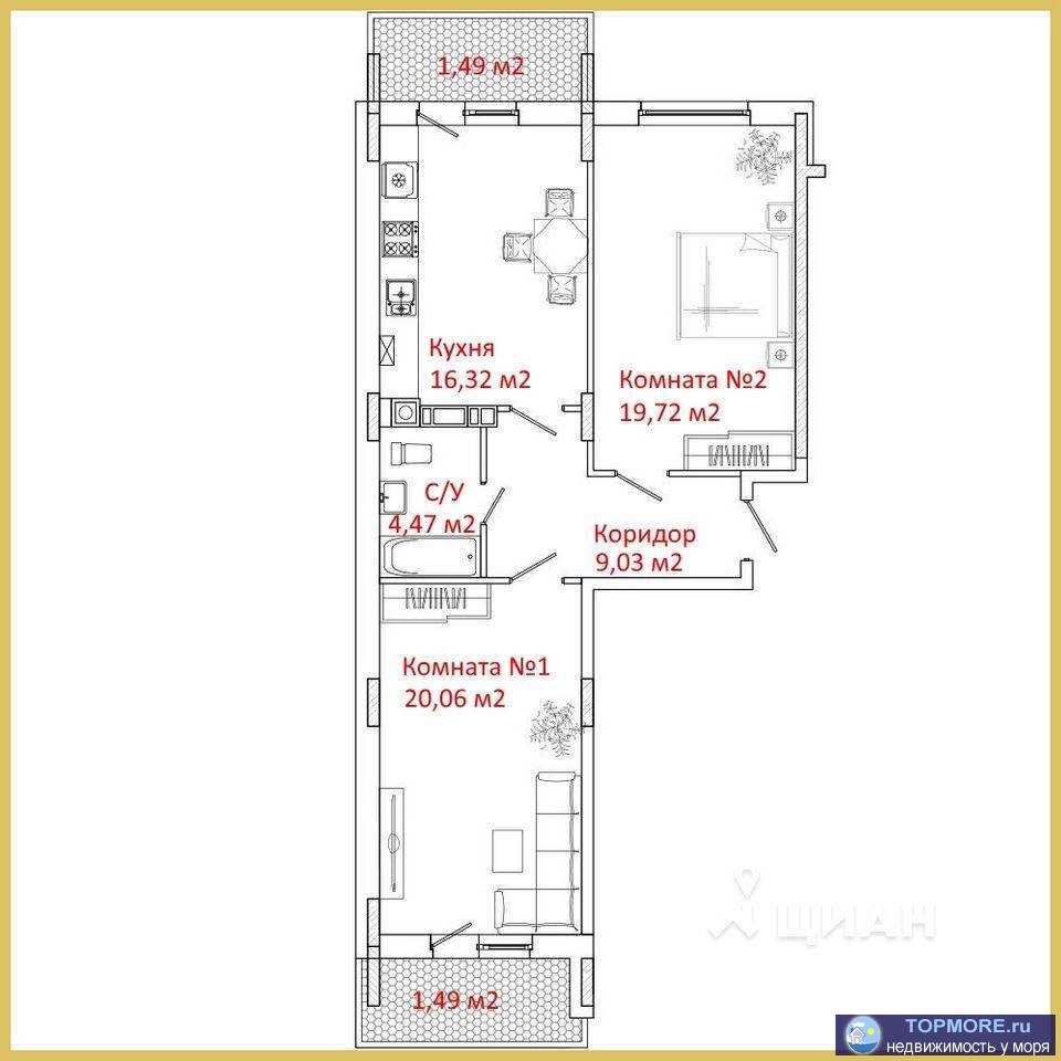 В Геленджике, по адресу пер. Больничный, в жк Ривьера, выставлена на продажу 2-х комнатная квартира, на 2 этаже 7-ми... - 2