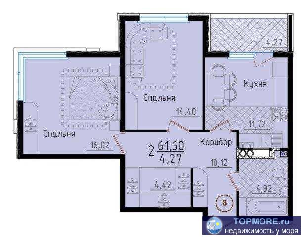 2х - комнатная квартира в г. Геленджике по ул. Туристическая 4Г, кор.1 (дом сдан жк 'Горизонт') с очень удобной...