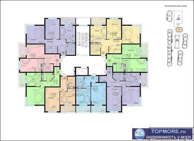 2х - комнатная квартира в г. Геленджике по ул. Туристическая 4Г, кор.1 (дом сдан жк 'Горизонт') с очень удобной... - 1