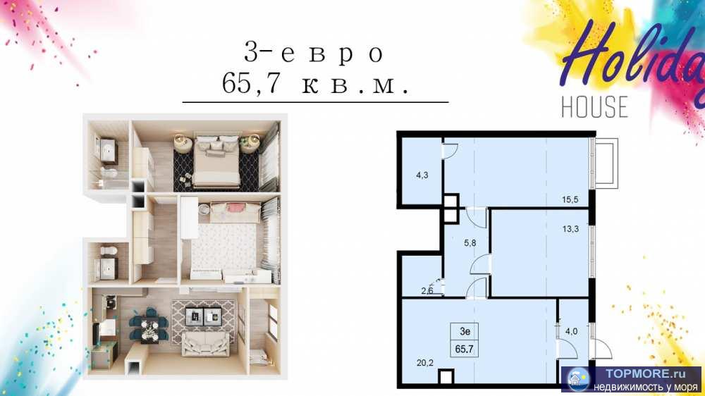 Продается трехкомнатная  квартира  Евро с ремонтом в новом сданном жилом комплексе.  Большая кухня гостиная.... - 2