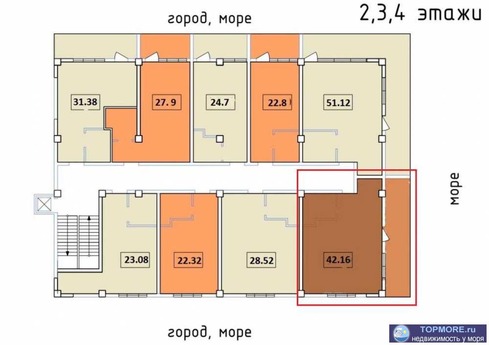 Продажа / Квартиры, Сочи, Высокогорная улица, 2 300 000 р. Угловой балкон, прямой вид на море. Сдача дома - в течении года.В минутной доступности - несколько магазинов.... - 1