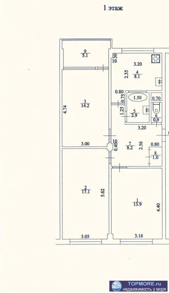 Лот № 141985. Продаю 3-комнатную квартиру с видом на море. Площадь - 66м2, 1 этаж, кухня 9м2. Дом граничит с... - 2