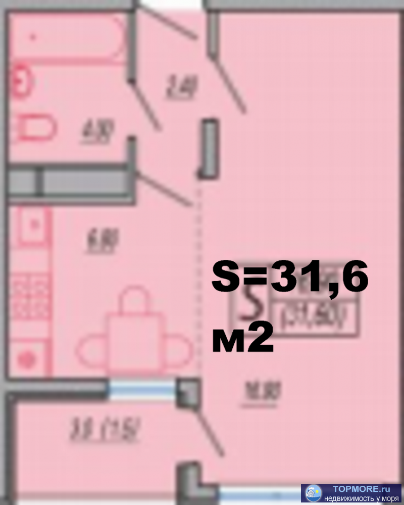 Продам однокомнатную квартиру в самом сочном и вкусном комплексе города Сочи. Площадь помещения составляет 31,6 м2...