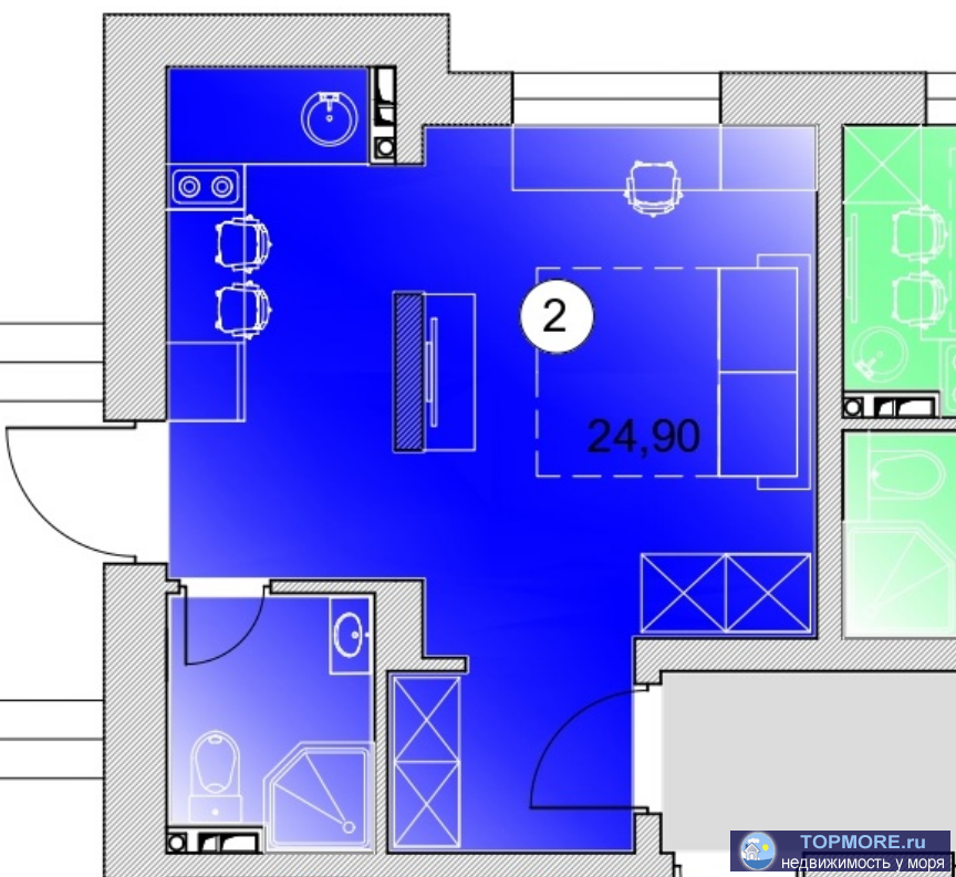 Лот № 146565. Продаю апартаменты общей площадью 24,9 кв.м. в новом комплексе в Адлере. Апартаментный комплекс комфорт... - 2