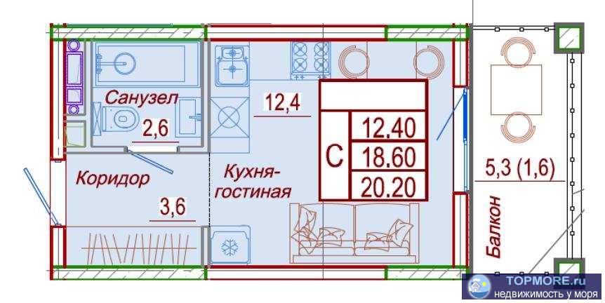 Квартира студия с ремонтом в новом  ЖК 'Holiday HOUSE'.  Жилой комплекс расположен в живописном месте долины Сукко, в...