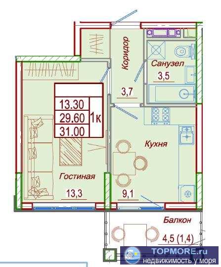 Продажа / Квартиры, село Сукко, Мирная, 5 022 000 р. К продаже предлагается однокомнатная квартира с евро-ремонтом в современном жилом комплексе. Комплекс расположен в... - 1
