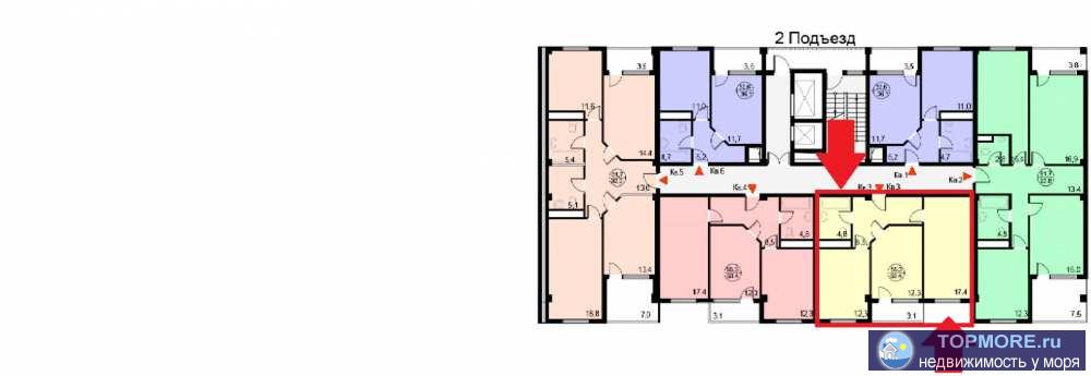 Лот № 162971. В продаже квартира в Сочи, район Макаренко. Находится на 7 этаже, площадью 58,4 м2. Многоквартирный дом... - 1