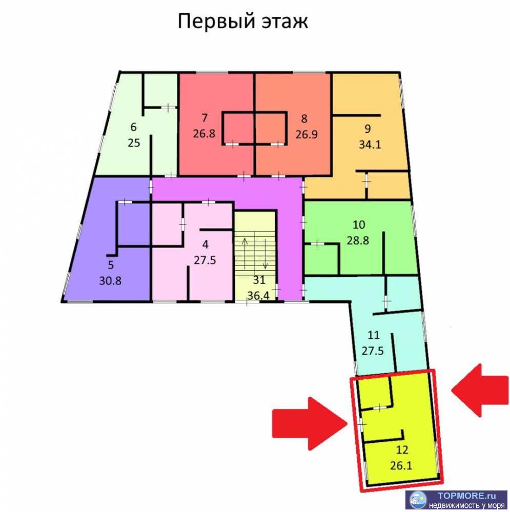 Лот № 163375. Продажа апартаментов от агенства в Сочи, Район Новый Сочи.  1 этаж в ак Валентин. Площадь - 53,6 м2, с... - 1