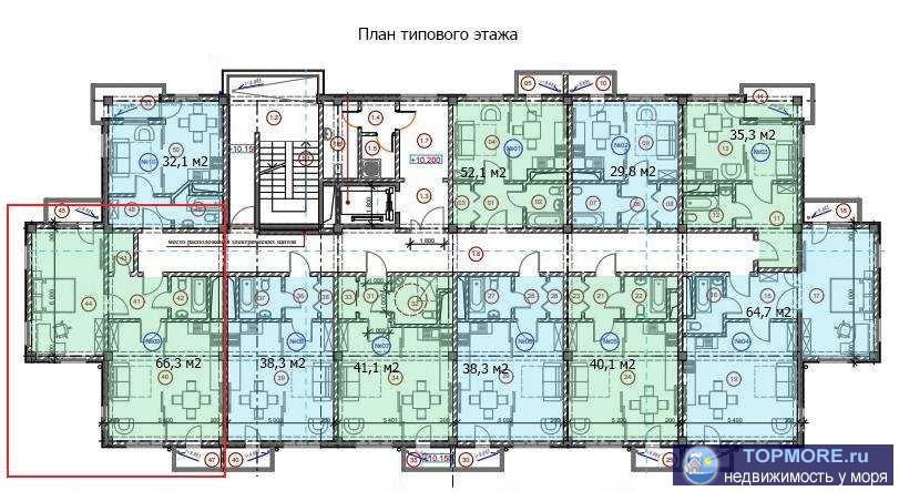 Лот № 163710. Продается 3-комнатная квартира на 4 этаже в Сочи, в Дагомысе. Общая площадь - 66,3 м2, 2 балкона.... - 2