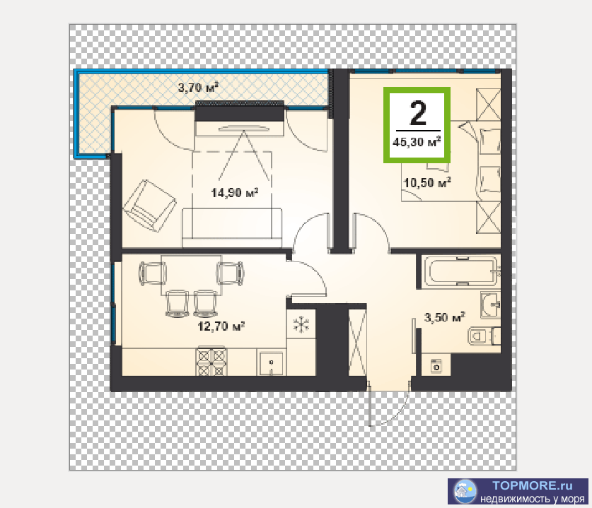 Лот № 166558. Продаётся квартира в новом комплексе города Сочи. Скидка 10%!  Площадь квартиры - 45,3 м2.  жк Сочи... - 1