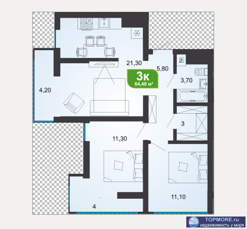 Лот № 166554. Продаётся квартира в новом комплексе города Сочи. Скидка - 10%!  Площадь квартиры - 64,4 м2 в черновой...
