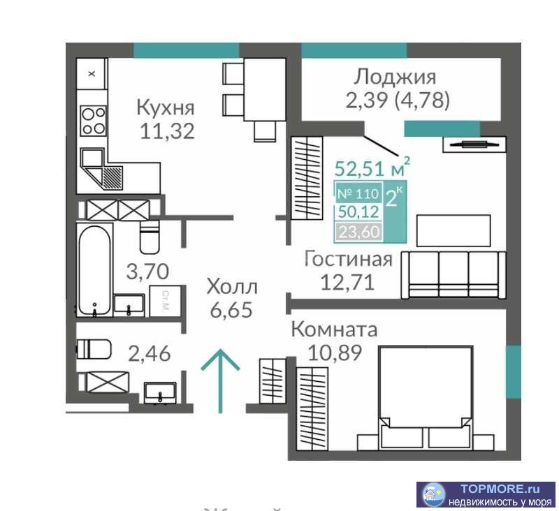 Продается двухкомнатная квартира 50.12 кв.м. от надежного застройщика ЖК Тюльпаны, в квартире хорошая планировка  (...