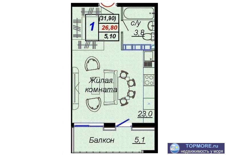 Лот № 181033. Продается уютная квартира в Дагомысе, г. Сочи! Жилой комплекс «Чайные Холмы» окружен зеленью и... - 1