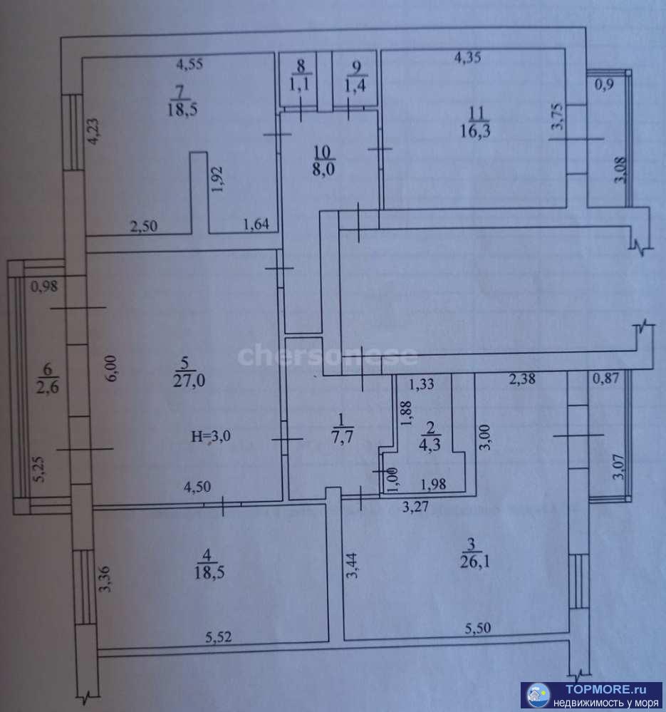 Крупногабаритная трехкомнатная квартира у моря на проспекте Античный.  Один собственник, есть технический паспорт,... - 2