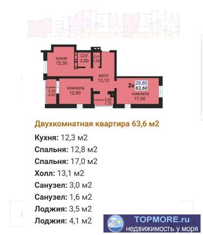 Продам 2-х комнатную квартиру в строящемся жк 'Суджук-Кале 2' первый корпус. Самая лучшая планировка для данной... - 2