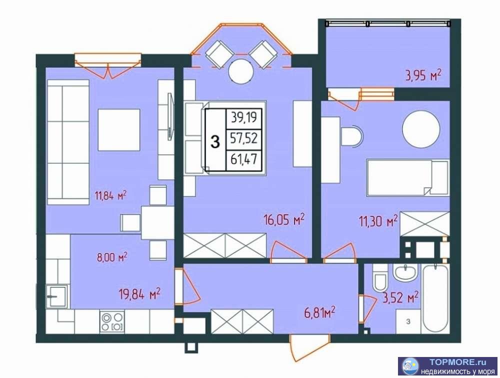 Уютная квартира с ремонтом под ключ на берегу моря.  Продается уютная евро трехкомнатная квартира у Чёрного моря с... - 7