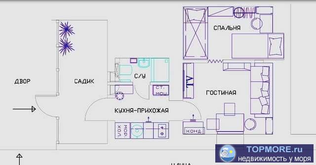 Продаётся дизайнерская квартира. Квартира на земле, в общем дворе, Кухня-прихожая, санузел, гостиная и спальня. С... - 1