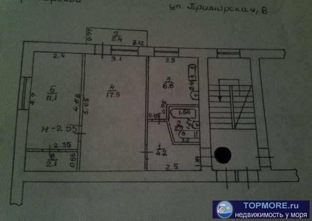 Продается 2-х ком. квартира 45 кв.м. по адресу пгт Приморский, ул. Приморская. Комнаты смежные, жилое состояние,... - 1