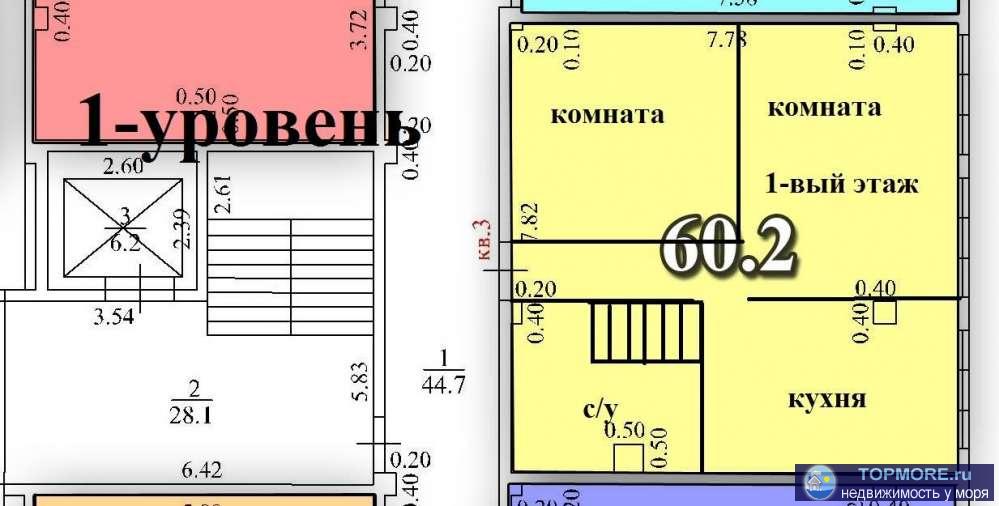 Двухуровневая квартира с ремонтом в сданном доме с центральными коммуникациями. На первом этаже прихожая, две... - 1