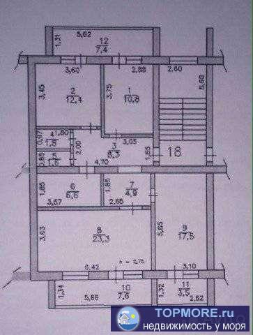 Трехкомнатная квартира: 1 комната - 12,4 кв/м 2 комната - 23,3 кв/м 3 комната - 17,5 кв/м Высота потолков 2,75 м... - 1