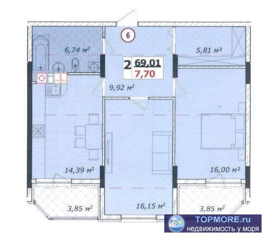 Продам 2 комнатную квартиру в ЖК ''Суворов'' Литер-2 БС-1 на 1 этаже, вид на море. Общая площадь 69,01 кв м+ балконы...
