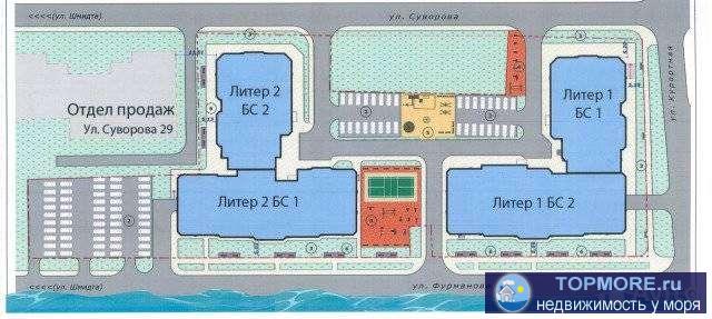 Продам 2 комнатную квартиру в ЖК ''Суворов'' Литер-2 БС-1 на 1 этаже, вид на море. Общая площадь 69,01 кв м+ балконы... - 1