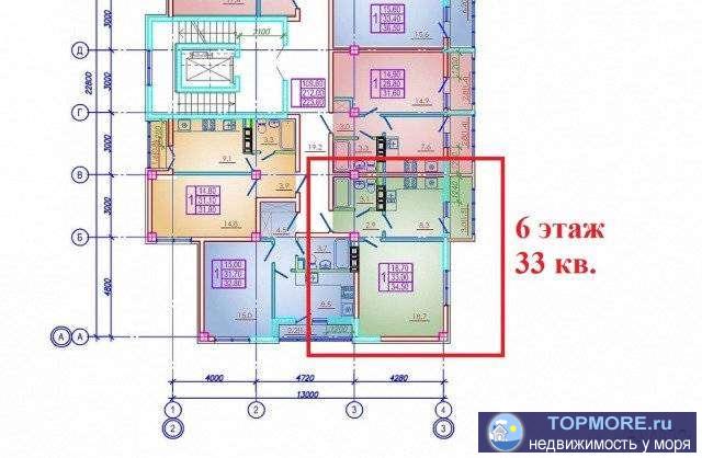 Продается однокомнатная квартира в ЖК ''Подкова''. Вид во двор и море. Лоджия с выходом из кухни. Дом уже построен...