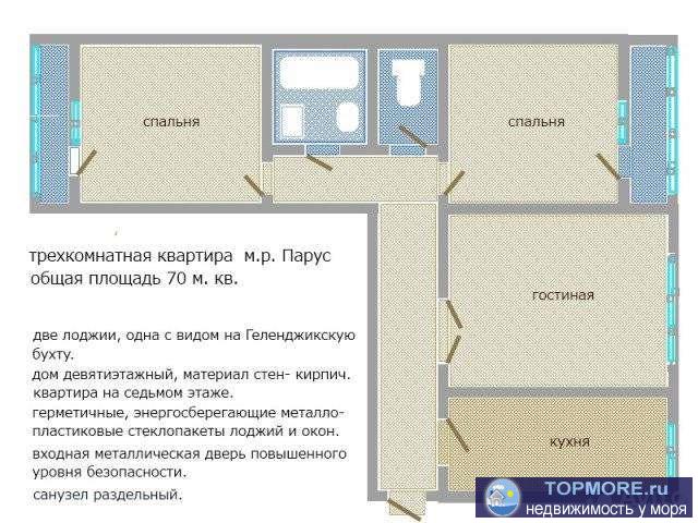 Продаётся квартира в самом большом районе Геленджика м-н Парус. Рядом с домом школа, садик, а также другая...