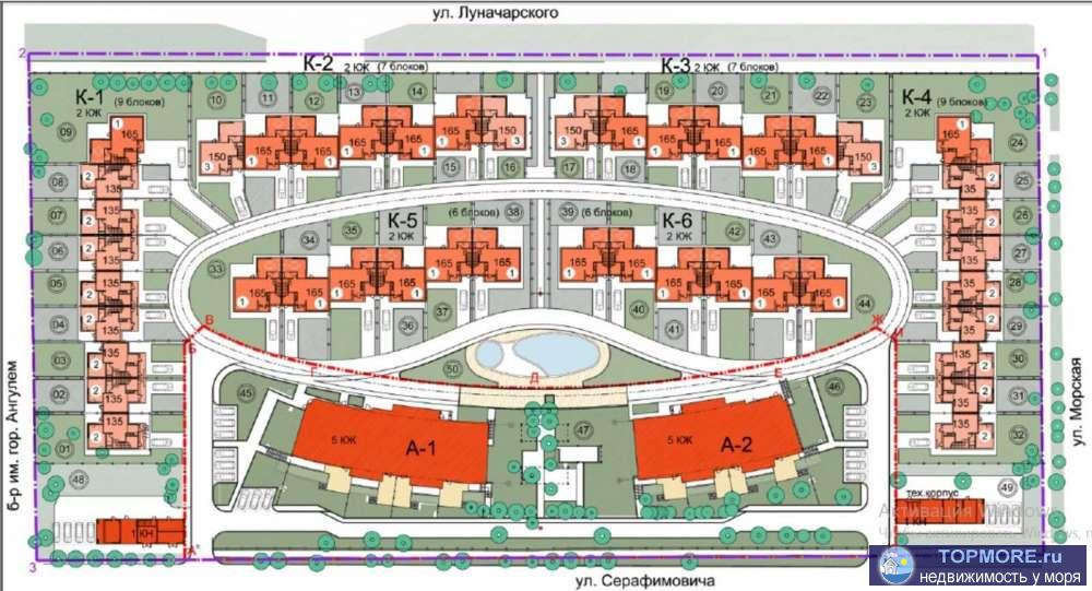 Продажа / Квартиры, Геленджик, Луначарского улица, 6 188 000 р. Жилой комплекс Феллини представляет собой: 31 апартамент в двух пятиэтажных корпусах с террасами и балконами в...